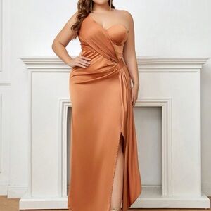 Elegant One-Shoulder Orange Dress